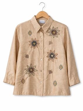Silk Embroidered Floral Blouse 14 Petite